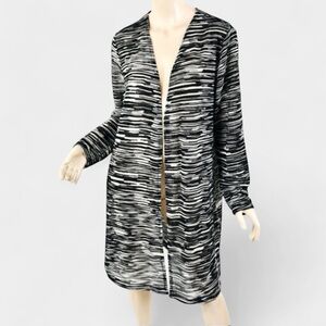 CHICO'S Black & Gray Semi-Sheer Loose Stretch Knit Open-Front Cardigan Top L 2